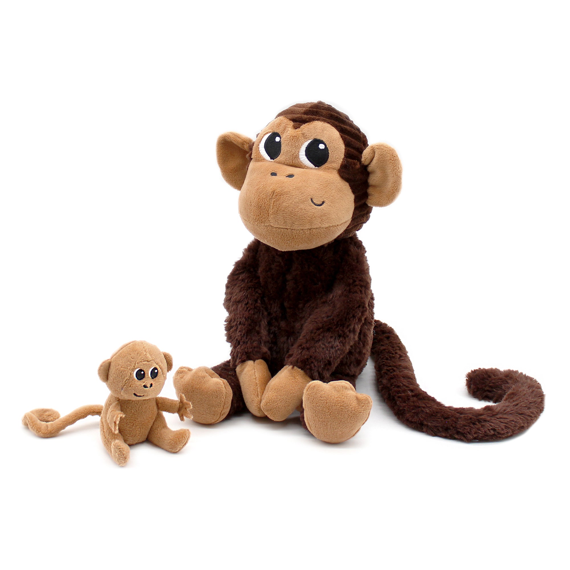 Peluche singe Zazou maman et son bébé marron chocolat - Les Ptipotos